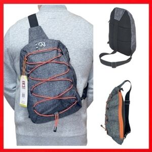 Stylish Gray Sling Bag with Orange Accents